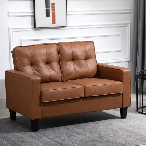 Image of HOMCOM 51 inch Wide Loveseat with Armrest 2-Seater Tufted PU Leather Brown