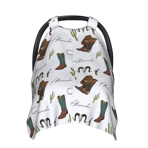 Naseagleeye Personalized Baby Car Seat Canopy for Babies with Name, Custom Cowboy Western Stroller Car Seat Covers for Boys, Nursing Carseat Cover for Breastfeeding, Car Seat Canopies for Newborn