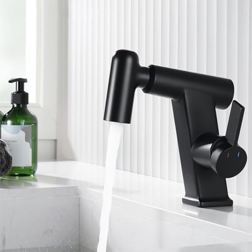 Robinet de lavabo avec douchette extractible noir pour salle de bain