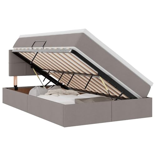 HFXHIJXQ Taupe 120x200 - Letto portaoggetti con materasso, testiera, ascensore idraulico, materiale legno/metallo, camera da letto e camera degli ospiti