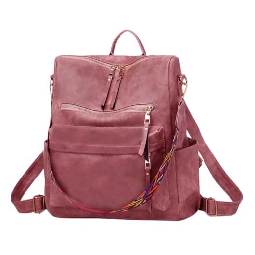 Mochila Bolsa Feminina de Couro Liso Bolso Antifurto Reforçada de Ombro Dia A Dia Faculdade Viagem Adulto E Juvenil (Rosa)