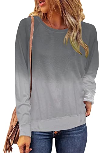 Zecilbo Womens Fashion Tie Dye Printed Color Block Comfy Soft Long Sleeve Cute Sweatshirt Gray, M