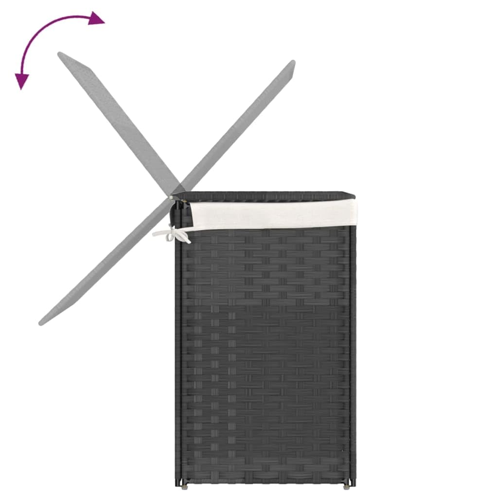 Cesto portabiancheria a 2 scomparti in polyrattan grigio, 53 x 35 x 57 cm, pieghevole con coperchio e maniglia per il trasporto, per biancheria sporca in bagno e lavanderia