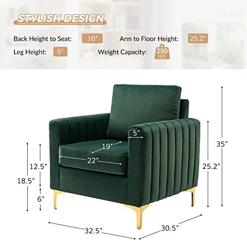 Hulala Home Velvet Accent Club Chair, Modern Velvet Armchair Upholstered Accent Club Chair Sofa Chair With Gold Steel Legs Mid-Century Barrel Leisure Chair Comfy Reading Chair, Green #TOP1
