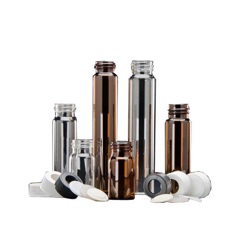 JG Finneran 9A-085-3 Amber Borosilicate Glass Certified VOA Vial with White Polypropylene Solid Top Closure and 0.100" PTFE/Silicone Liner, 24-400mm Cap Size, 30mL Capacity (Pack of 72)