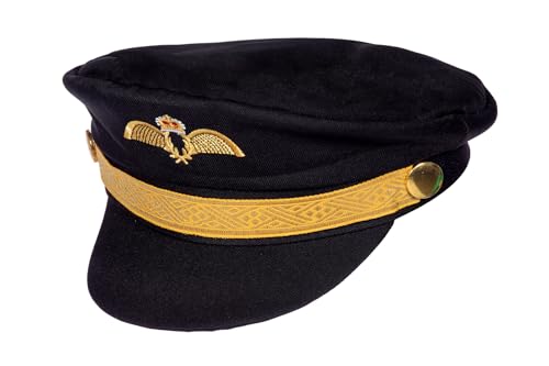 WILBERS & WILBERS 9756 - Stabile Pilotenmütze, schwarz, Kapitän, Uniform, für Karneval, Mottoparty