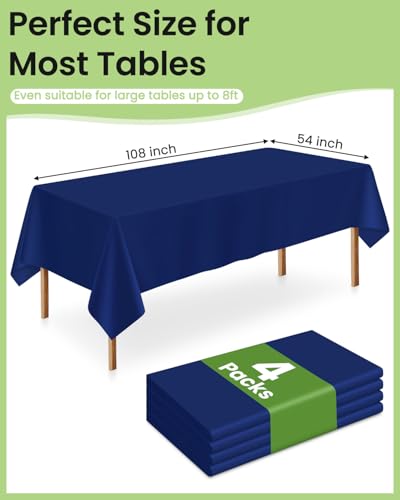 Image of LANLISA 4 Pack Navy Blue Plastic Tablecloth Disposable, 54 x 108 Inch