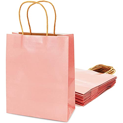 Medium Blush Pink Gift Bags with Handles for Wedding, Bridal Shower (8 x 10 In, 15 Pack)
