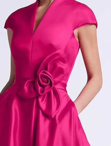 Maxianever Tea Length Satin Mother of The Bride Dresses for Women A Line V Neck Cap Sleeves Formal Evening Gown3