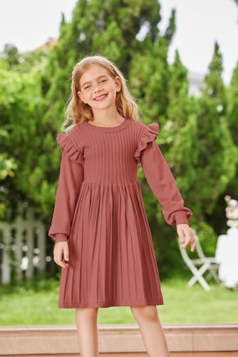Danna Belle Girls Sweater Dress Lantern Sleeve Ruffled Fall Winter Dresses 5-12Y2