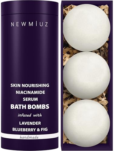 Lavender Bath Bombs Skin Nourishing Moisturize Niacinamide Serum Lavender Blueberry Fig Luxury Fizzing Spa Bubble Bath Gift Set for Sensitive Skin Stress Relief Relaxation Gift Birthday Christmas