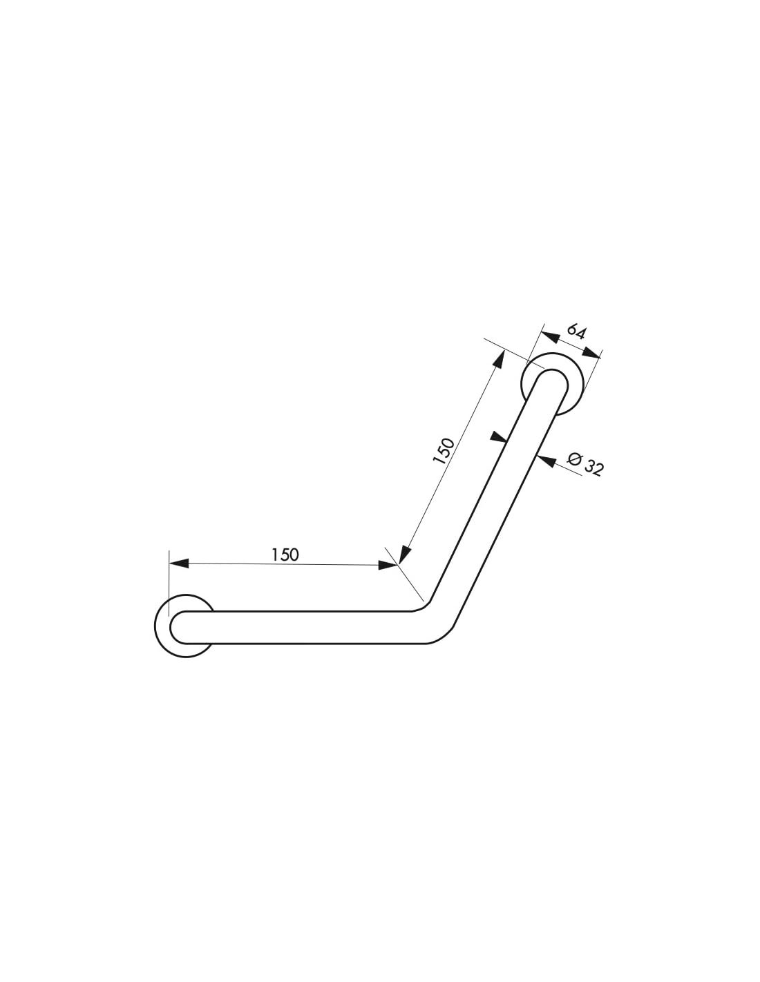 Maniglione bagno disabili, barra di ausilio angolare, 135° 350x350mm, diametro Ø 32mm, acciaio inox 304 cromato lucido - THIRARD