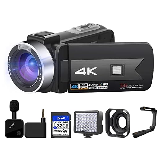 Video Camera 4K Camcorder 56MP Video with Wireless Microphone 16× Digital Zoom Digital Camera YouTube Camera 3’’ Touch Screen with 2.4G Remote Control, 32G SD Card