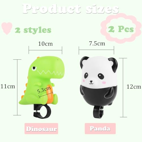 NAMIC 2 Pieces Children's Bicycle Horn, Safety Bicycle Horn, Green Dinosaur, Panda, Universal Cute Cartoon Speaker - Image 2