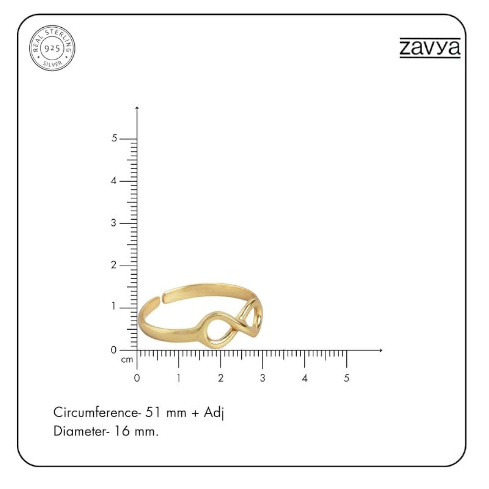 925 Silver Infinity Adjustable Ring with 925 Hallmark