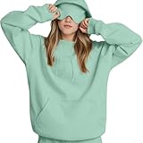 Damen Built In Eye For Mask Hoodie Solid Color Long Sleeve Top Loose Fitting Sweatshirt Sleep Pullover With Visor Casual Holiday Loungewear Travel Nap(XS Light Green)