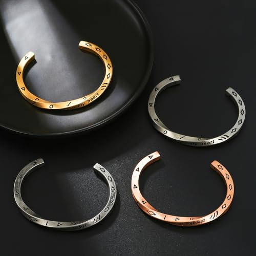 Rintoler Gold Cuff Bangle For Women Men - 18K Gold Plated Stainless Steel Viking Always In My Heart Friendship Bracelets thumb #4