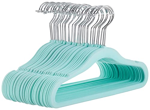 Image of Amazon Basics Kid's Velvet Non-Slip Clothes Hanger, 11.6 Inch, Mint Green - Pack of 30