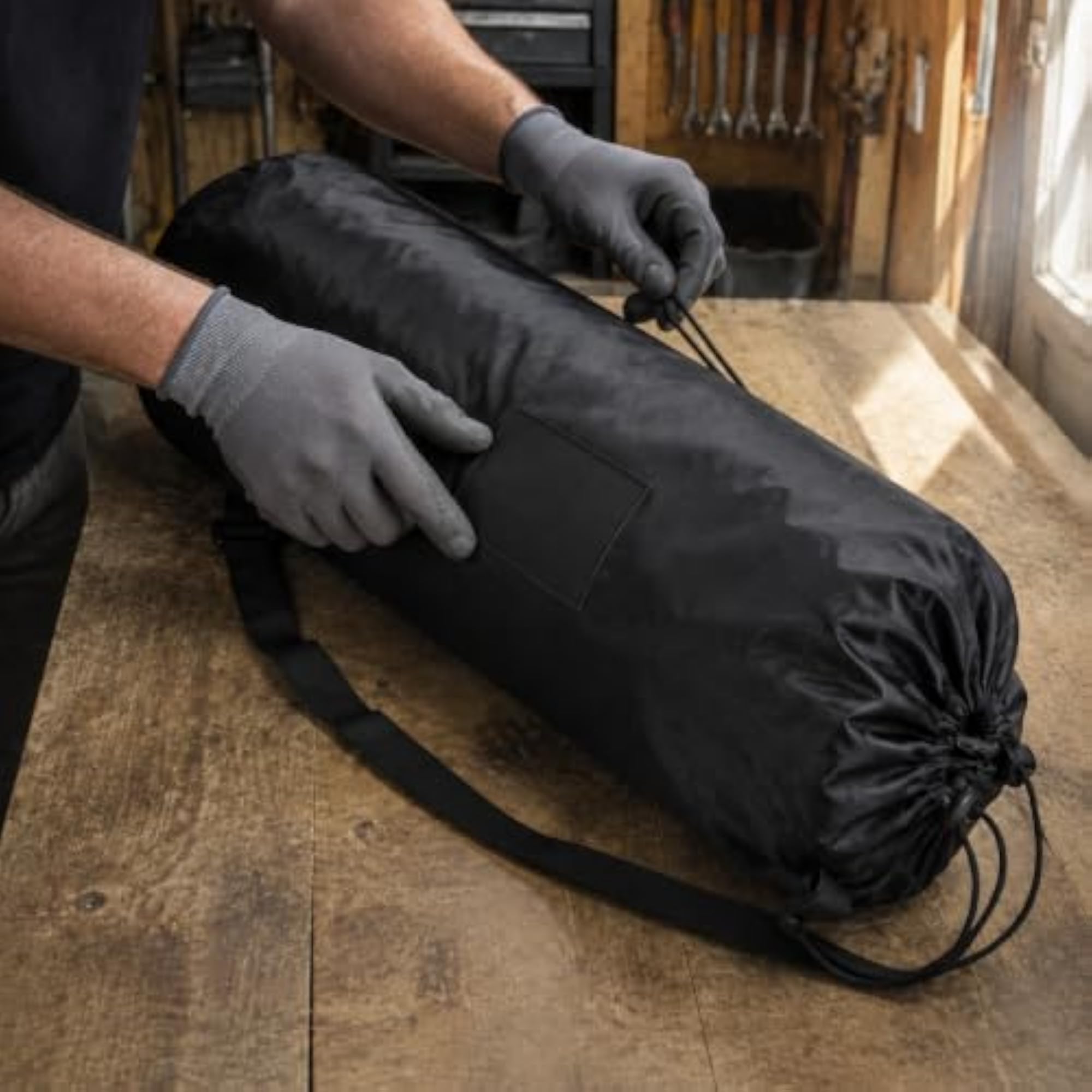 210D Polyester Flat Bottom Drawstring Bag for Fishing Rods, Storage