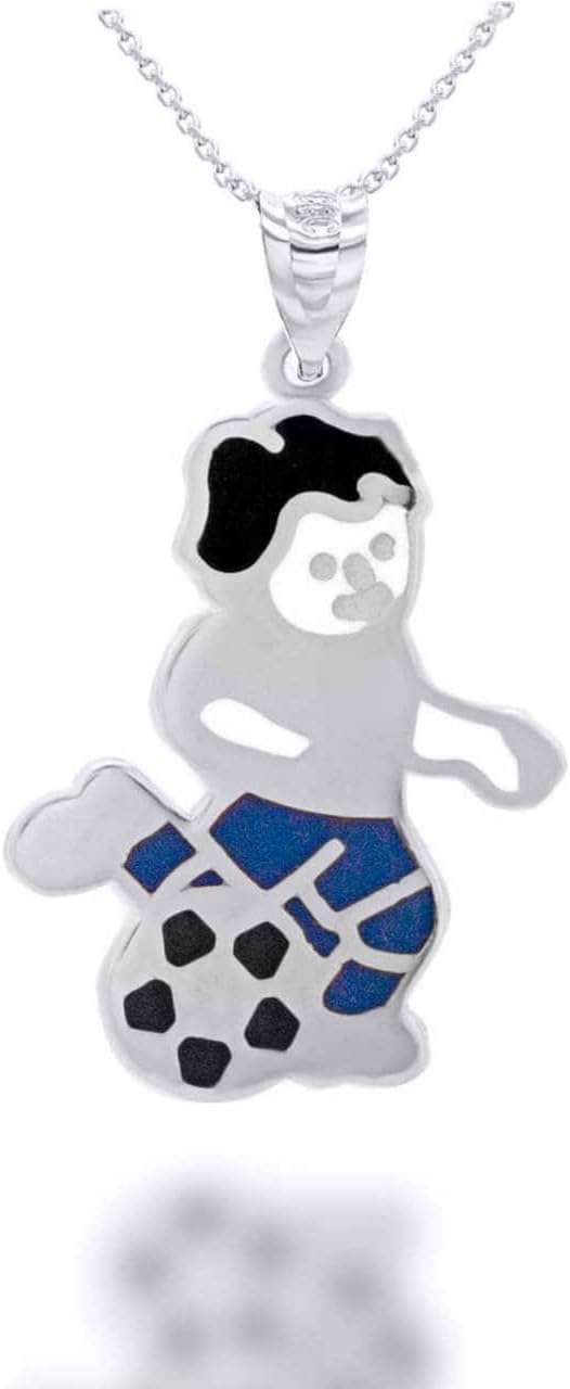 Fine 14k Gold Enamel Soccer Boy Pendant Necklace