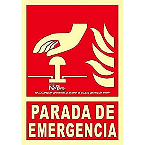 Normaluz RD00134 - Señal Luminiscente Parada de Emergencia Clase B PVC 0.7 mm 21x30 cm con CTE, RIPCI y Apto para la Nueva Legislación