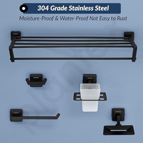 Image of Plantex Decan 304 Grade Stainless Steel Towel Rack for Bathroom /Soap Holder /Napkin Ring /Tumbler Holder /Robe Hook /Bathroom Accessories - Black