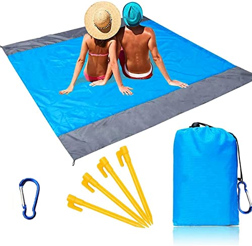Couverture de plage, couverture de pique-nique, tapis de plage, imperméable, anti-sable, extra large, tapis de plage pour la plage, le parc, le camping, le pique-nique et la randonnée + 4 piquets (210