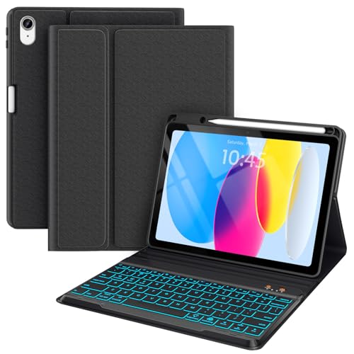 Image of 10.9 Inch iPad Case With Keyboard for Air 4th Generation 2020, 11 Inch Pro 1st Generation 2018 - Detachable BT Backlit Keyboard, Smart Cover, Tablet Folio (Black)