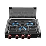 CAMPLUX Elite RV Stove 3 Burners, 21,000 BTU Propane Cooktop with Tempered Glass Cover & Flame Failure Protection, 21-Inch Slide-In Gas Rangetop for RVs, Campers, Motorhomes, and Boats, Black RGH21IBP