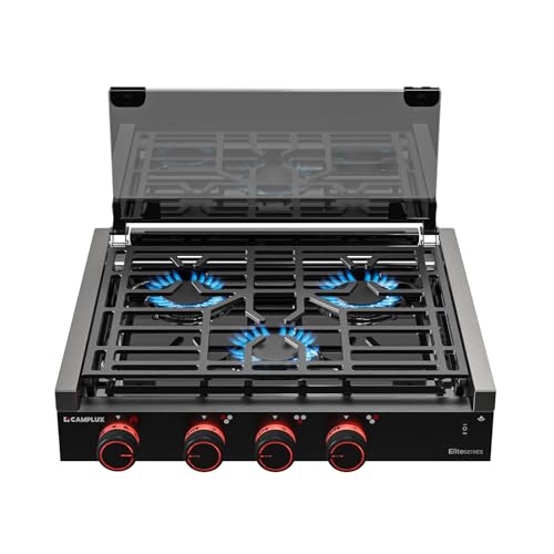 CAMPLUX Elite RV Stove 3 Burners 21 000 BTU Propane Cooktop with Tempered Glass Cover & Flame Failure Protection 21-Inch Slide-In Gas Rangetop for RVs Campers Motorhomes and Boats Black