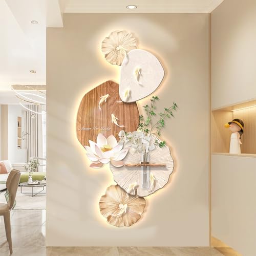 Image of TeHWiEEphs 3D LED Wall Art - Modern Luxury Koi Fish & Hydroponic Greenery Decor for Entryway & Foyer(D,15.75x31.50in)