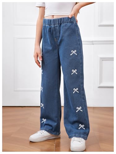 GORGLITTER Girl's Bow Baggy Jeans Pants Wide Leg Elastic Waist Straight Leg Denim Jeans Pants Joggers3