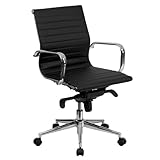 Flash Furniture Mid-Back Black Ribbed Leather Swivel Conference Chair with Knee-Tilt Control and Arms