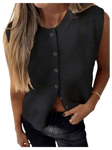 Image of GORGLITTER Women's Button Up Sweater Vest Crewneck Sleeveless Knit Sweater Tank Top