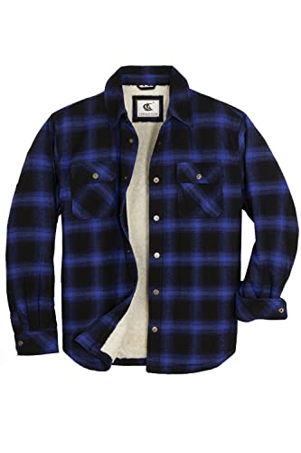 Image of COEVALS CLUB Men's Flannel Shacket Casual Button Snap Sherpa Quilted Lined Premium Jacket Shirts