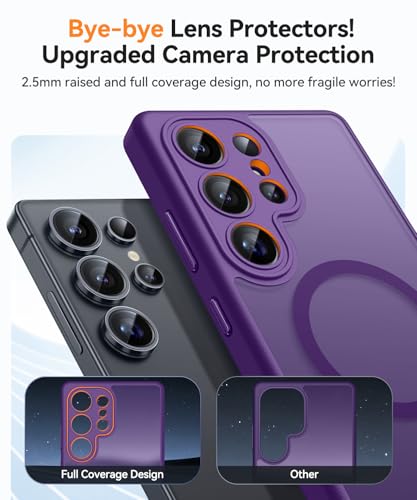 Image of CANSHN Designed for Samsung Galaxy S23 Ultra Case [Full Camera Protection] [Compatible with MagSafe] Translucent Matte Shockproof Protective Phone Cover 6.8 Inch - Deep Purple