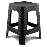 Tradineur Tabouret en plastique rotin, assise 26,5 x 26,5 cm, imitation osier, banquette multi usages, cuisine, salon, fabriqué en Espagne Noir 45 x 36 x 36 cm