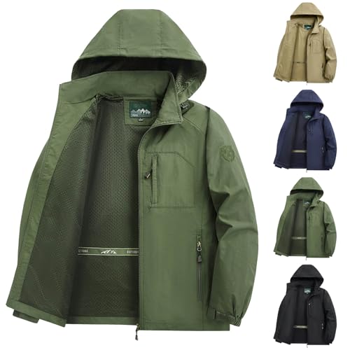 Mens Casual Jacket Windproof Lightweight Mountain Sport Jacket with Removed Hood Zip Pockets Windbreaker for Hiking