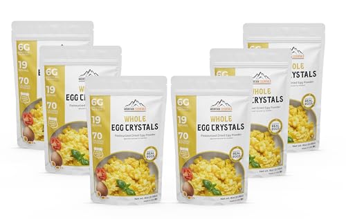 MOUNTAIN ESSENTIALS Whole Egg Crystals Pasteurized Dried Egg Powder 8 Oz Great for Breakfast and Camping Meals | Baking & Cooking Supplies Survival Shelf Stable Food 19 Servings Per Pouch Pack of 6