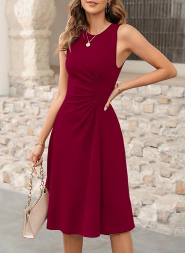 Image of Happy Sailed Women's Summer Dresses Sleeveless Ruched Waist A Line High Low Midi Cocktail Dress(Waist Tight,Please Size Up)