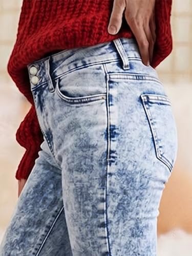 Image of Flamingals High Waist Women's Skinny Jeans Butt Lifting Slim Fit Casual Wash Stretchy Skinny Leg Double Button Denim Pants