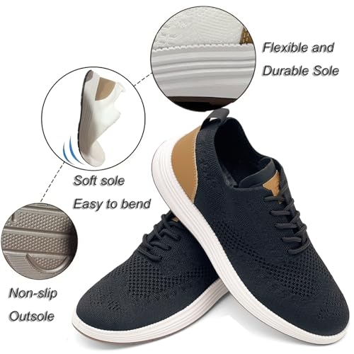 Image of Men's Casual Dress Sneakers Oxfords Lace-Up Mesh Breathable Lightweight Fashion Walking Shoes Tennis Comfortable