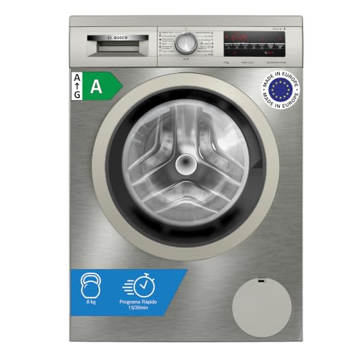 Bosch Lavadora, Libre Instalación, 8 kg, Serie 6, EcoSilence, Acero Antihuellas, WUU28T8XES