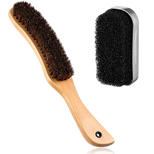 Patelai 2 Pcs Horsehair Felt Hat Brush Kit with Cleaning Sponge Felt Cowboy Hat Brush Kit Remove Dust Lint for Clothes Western Hats Brushes Shoes, Clothes Furniture Suits(Wooden Color,Wood)