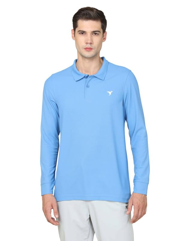 Image of TECHNOSPORT Mens Slim Fit Polyester Active Wear Collar Polo T-Shirt with Long Sleeves for Workout, Sports
