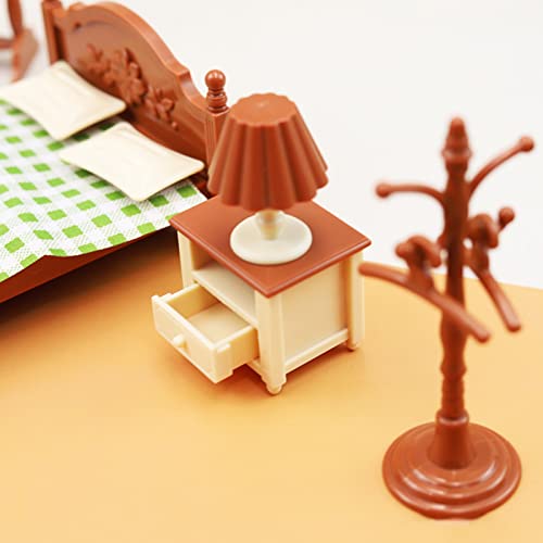 Mini Room Furniture Set - 1:12 Scale Miniature Dollhouse Bedroom Furniture Set Miniature Dollhouse Furniture 1:12 Scale Miniature Room Set For 1/12 Doll House Decor Brown #TOP2