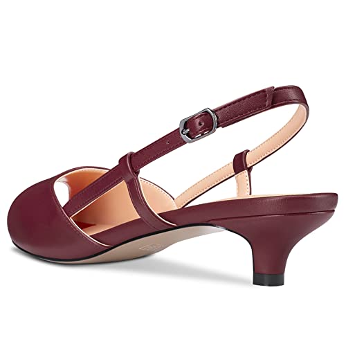 Castamere Women Low Kitten Heel Peep Open Toe Slip-On Slingback Sandals Casual Dress 1.2 Inches Heels Wine Red 9.5 M Us #TOP2