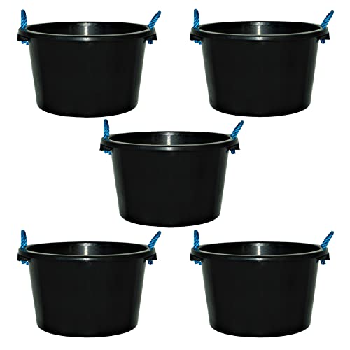70L Litre (Black) Extra Large Heavy Duty Plasterer Mixing Cement Bucket Multipurpose Water Storage Tub Builders Bucket for Building Construction, Garden Planting Pot - Blue Rope Handle (5)