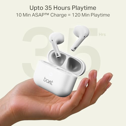 Image of boAt Airdopes Joy v2 w /Up to 35H Battery, Pocketable Design, ASAP Charge, 13mm Drivers, Easy Touch Controls, ENx Tech, Beast Mode, IWP & App Support TWS Bluetooth Earbuds with mic (Cloud White)