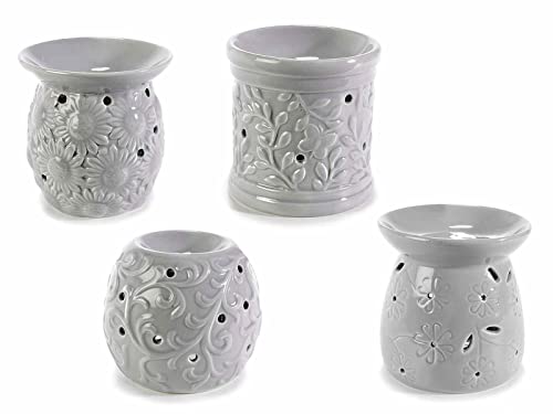 Gruppo Maruccia - Dekorierte Keramikverbrennung - Set mit 4 ätherischen Ölen für die Aromatherapie mit Kerzenhalter Cover